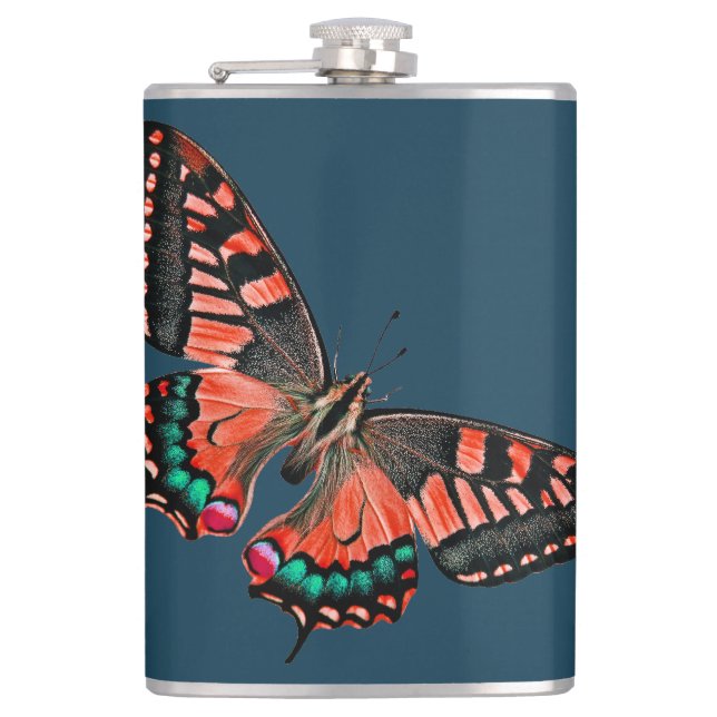 Beautiful Butterfly on dark blue Flask (Front)