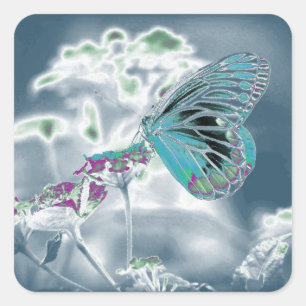 Beautiful Butterfly on flower - Negative Photo 2 Square Sticker