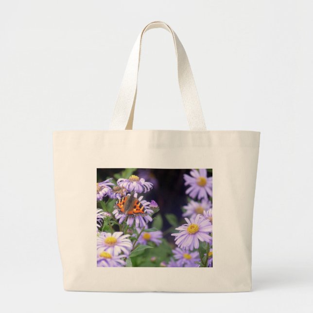 Beautiful Butterfly On Flowers Large Tote Bag (Front)