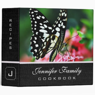 Beautiful Butterfly on Red Flower Family Recipes Binder