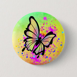 Beautiful Butterfly Paint Rainbow Splash Fun 2 Inch Round Button