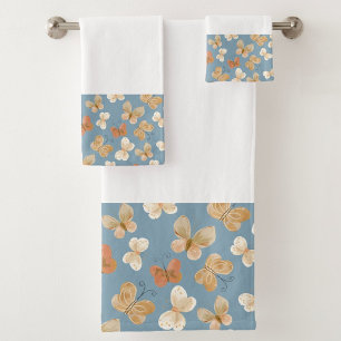 Beautiful Butterfly Pattern Blue Bath Towel Set