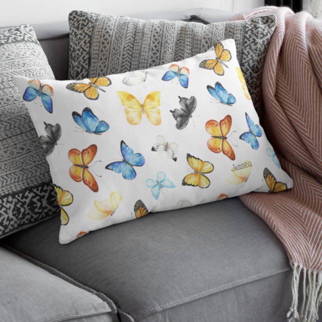 Beautiful Butterfly Pattern with Name Cotton Accent Pillow (Creator Uploaded)