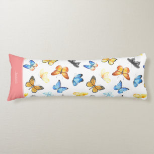 Beautiful Butterfly Pattern with Name Pink Cotton Body Pillow