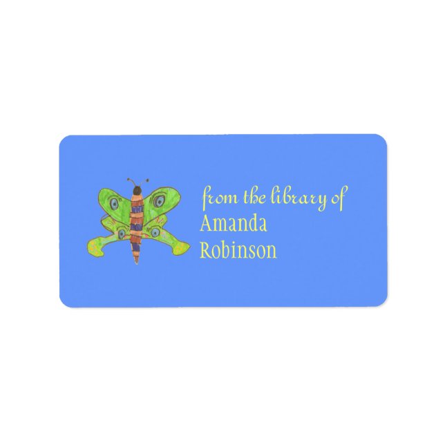 Beautiful butterfly personalized bookplate label (Front)