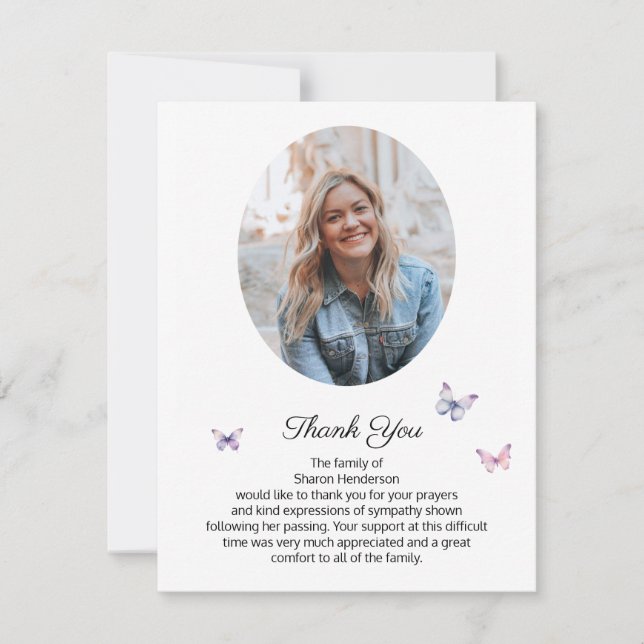 Beautiful Butterfly Photo Funeral Thank You  (Front)