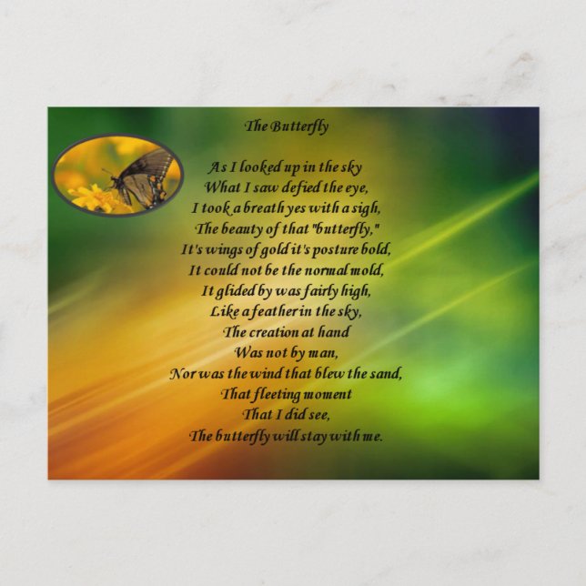 Beautiful butterfly poem. postcard (Front)