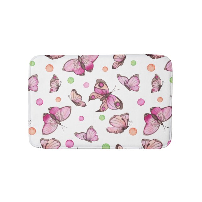 Beautiful Butterfly & Polka Dots Bath Mat (Front)
