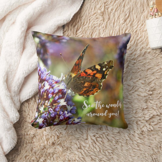 Beautiful butterfly pollinating flowers throw pillow (Blanket)
