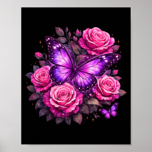Beautiful butterfly purple rose butterfly lovers poster