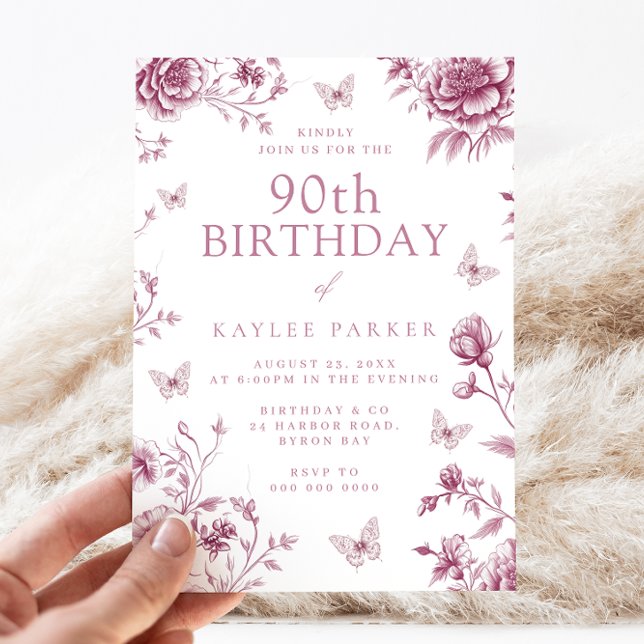 Beautiful Butterfly Vintage Floral 90th Birthday Invitation (Creator Uploaded)