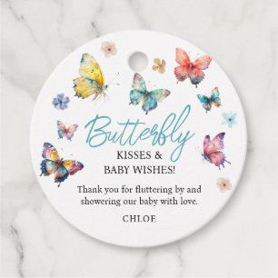 Beautiful Butterfly Watercolor Girl Baby Shower Favour Tags