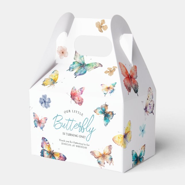Beautiful Butterfly Watercolor Girl's Birthday Favor Box (Front Side)