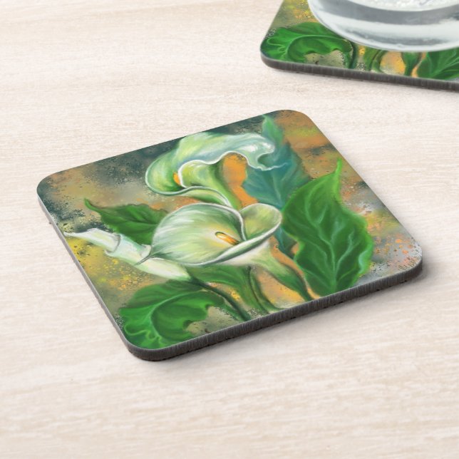 Beautiful Calla Lily Flower - Migned Art Drawing Coaster (Left Side)