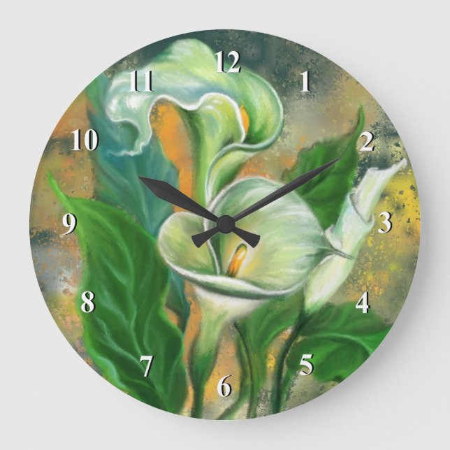 Beautiful Calla Lily Flower - Migned Art Drawing - Large Clock (Front)