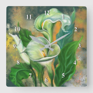 Beautiful Calla Lily Flower - Migned Art Drawing Square Wall Clock