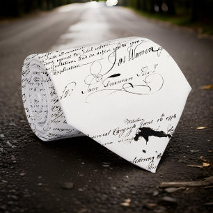 Beautiful Calligraphy Black Handwriting on White Tie
