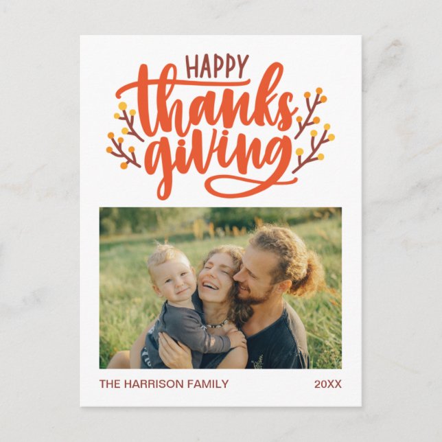 Beautiful Calligraphy Happy Thanksgiving Photo Postcard (Front)