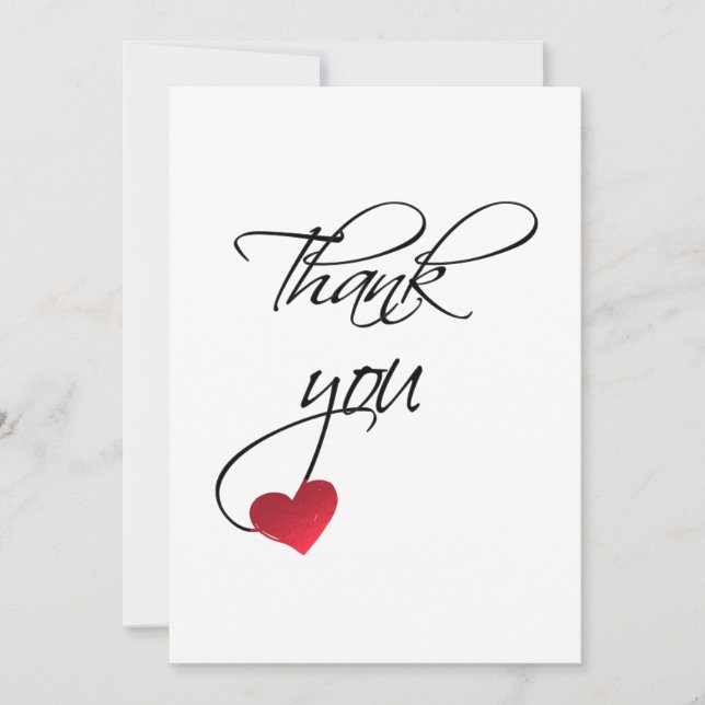 Beautiful Calligraphy Red Heart Wedding Thank You (Front)
