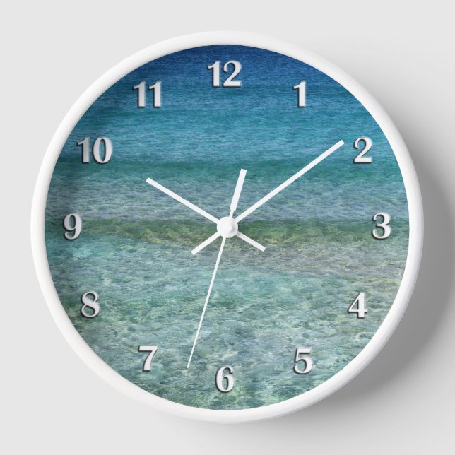 Beautiful Calm Caribbean Sea White Numbers Clock (Front)