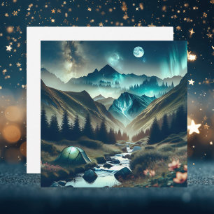 Beautiful Camping Scene with Mountains and Tent Card