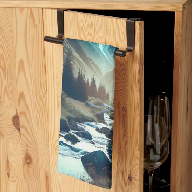 Beautiful Camping Scene with Mountains and Tent Kitchen Towel (Thirds Fold)