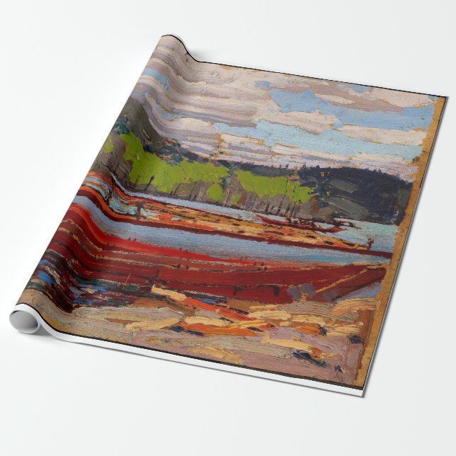 Beautiful Canadian Lake Scene Tom Thomson Bateaux Wrapping Paper (Unrolled)