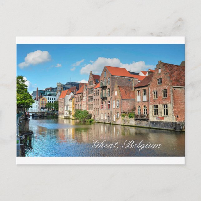 Beautiful Canal and Medieval buildings in Ghent Postcard (Front)