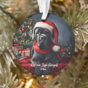 Beautiful Cane Corso with Santa Hat Ornament