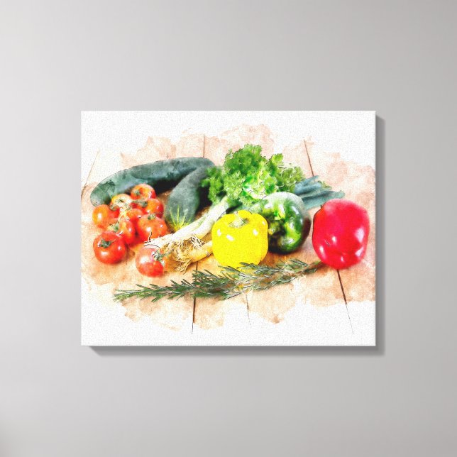 Beautiful Canvas Watercolor Vegetables Print (Front)
