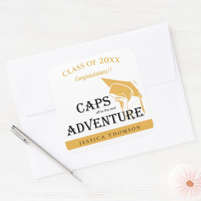 Beautiful Caps off Grad Hat 2024 Graduation Square Sticker (Envelope)