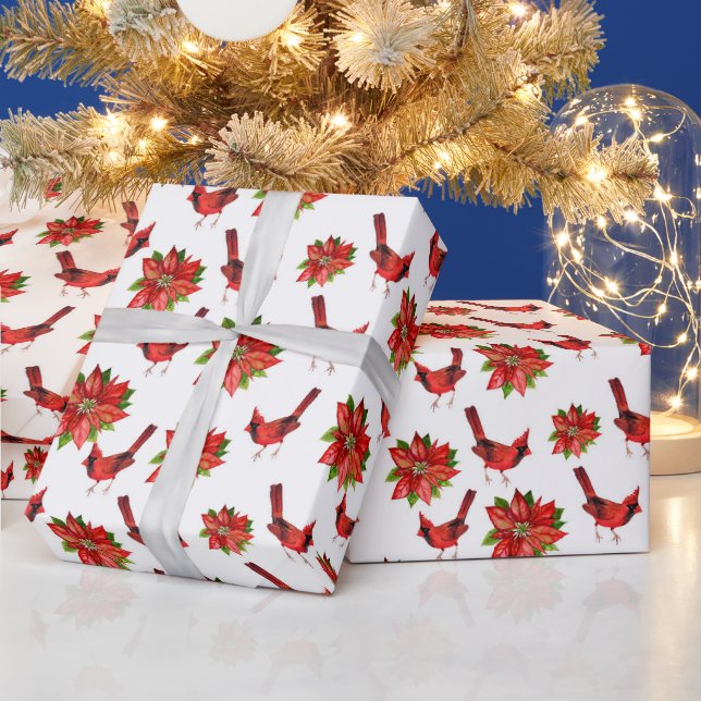 Beautiful Cardinal and Poinsettia Wrapping Paper (Holidays)