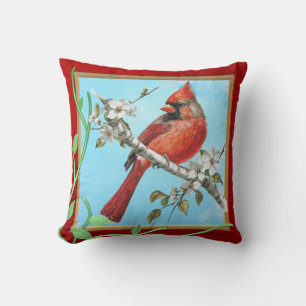 Beautiful Cardinal Bird on a Branch Throw Pillow