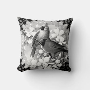 Beautiful Cardinal Birds In Black and White Throw Pillow