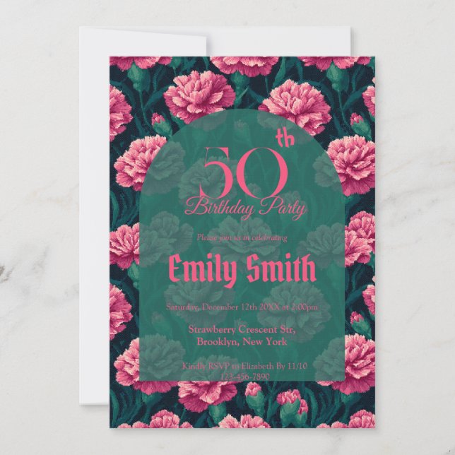 Beautiful Carnation Charm 5Th Birthday Invitation (Front)