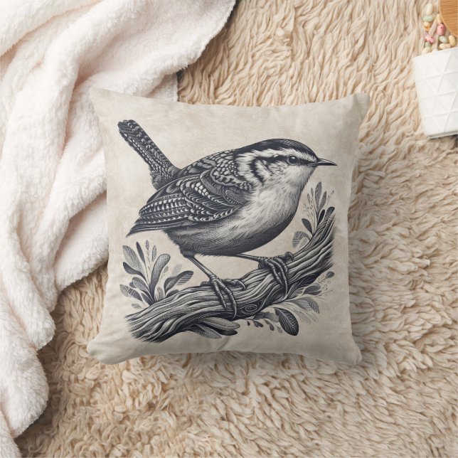 Beautiful Carolina Wren Throw Pillow (Blanket)