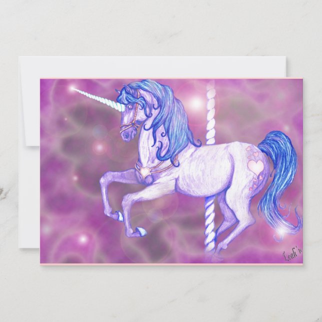 Beautiful Carousel Unicorn Invitations (Front)