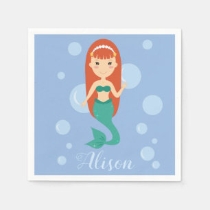 Beautiful cartoon mermaid girl custom name napkin