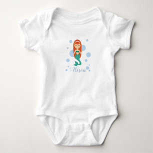 Beautiful cartoon mermaid girl swims in ocean baby bodysuit