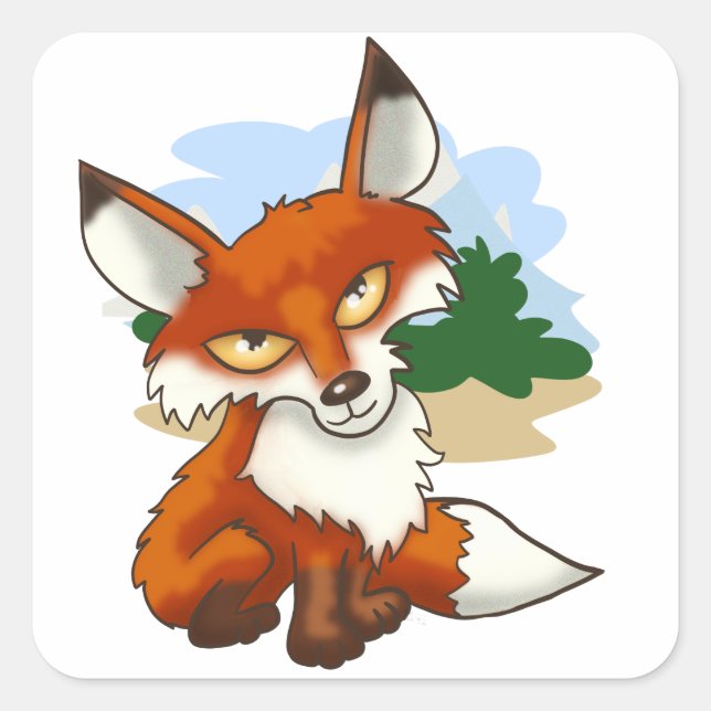 Beautiful Cartoon Red Fox Square Sticker (Front)