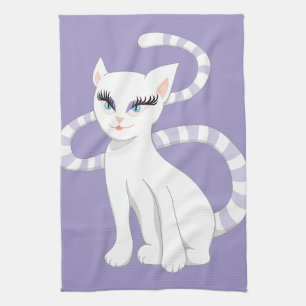Beautiful Cartoon White Cat Kitchen Towel
