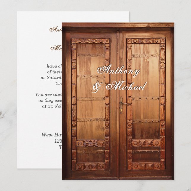 Beautiful Carved Wooden Door Wedding Invitation (Front/Back)