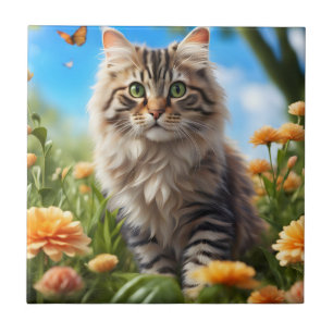 Beautiful cat beautiful garden tile