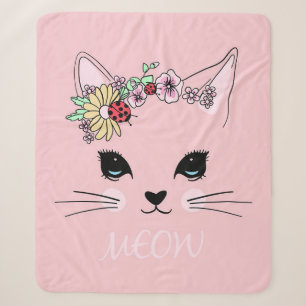 Beautiful Cat Face Meow Pink Cute Kitten Funny Cat Sherpa Blanket