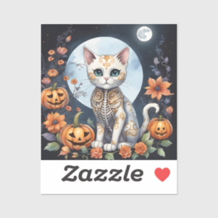 Beautiful Cat Halloween Floral Moon - Whimsical 