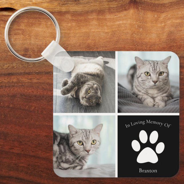 Beautiful Cat Memorial Custom Pet Photo Keepsake Keychain (Front)