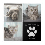 Beautiful Cat Memorial Custom Pet Photo Keepsake Tile<br><div class="desc">This beautiful cat photo memorial tile is personalized with adorable pictures of your sweet girl kitty. Customize this thoughtful gift with your own custom feline photographs next to a black square with a cute white paw print and your kitten's name in loving memory.</div>