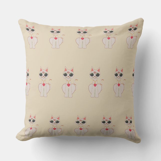 Beautiful Cat Pattern Throw Pillow (Front)
