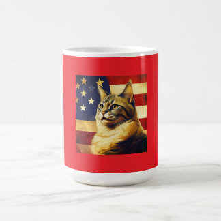 Beautiful Cat With American Flag Background Coffee Mug
