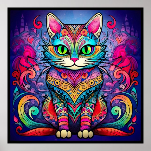 Beautiful Cat With Mandala design Poster (Front)